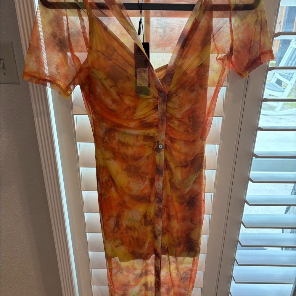 Fashion Nova Orange Sheer Dress